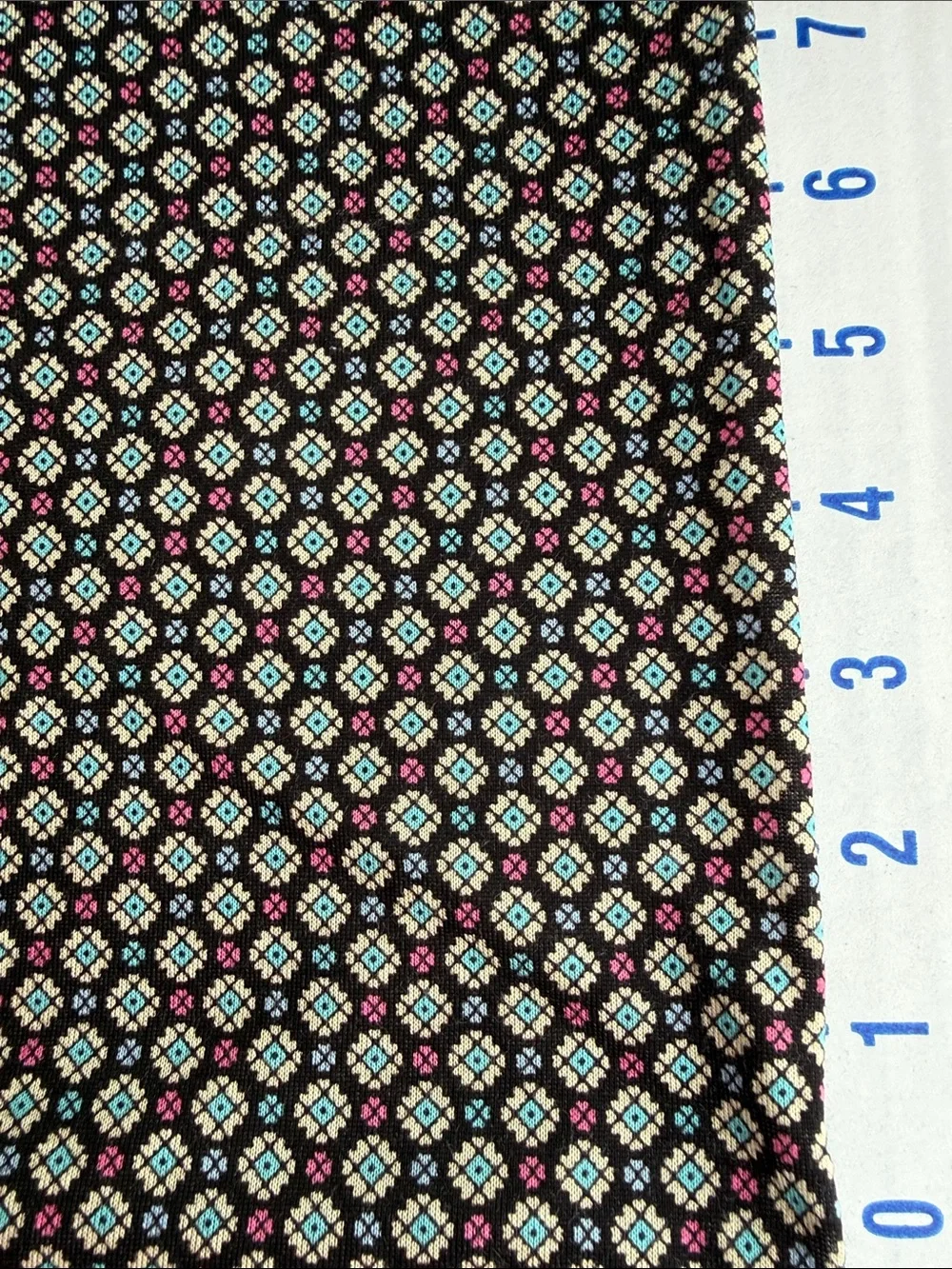 Vintage 70s 80s Geometric Polyester Knit Fabric Black Turquoise 2.5 Yards